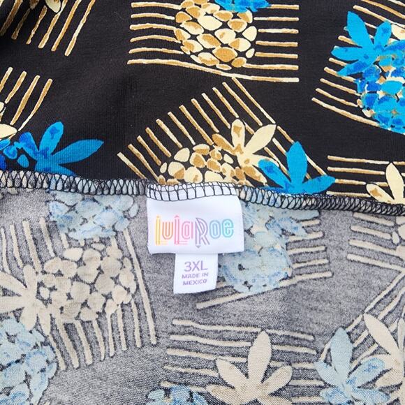 New LuLaRoe Maxi Skirt Size 3XL Black Blue Pineapple Print Waist Folds Down NWT - Picture 3 of 5